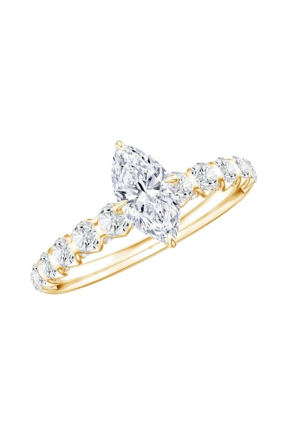 Marquise Moissanite Engagement Ring with Side Stones (4X8 mm, D-VS1 Grade), 14K Yellow Gold, US 6.50