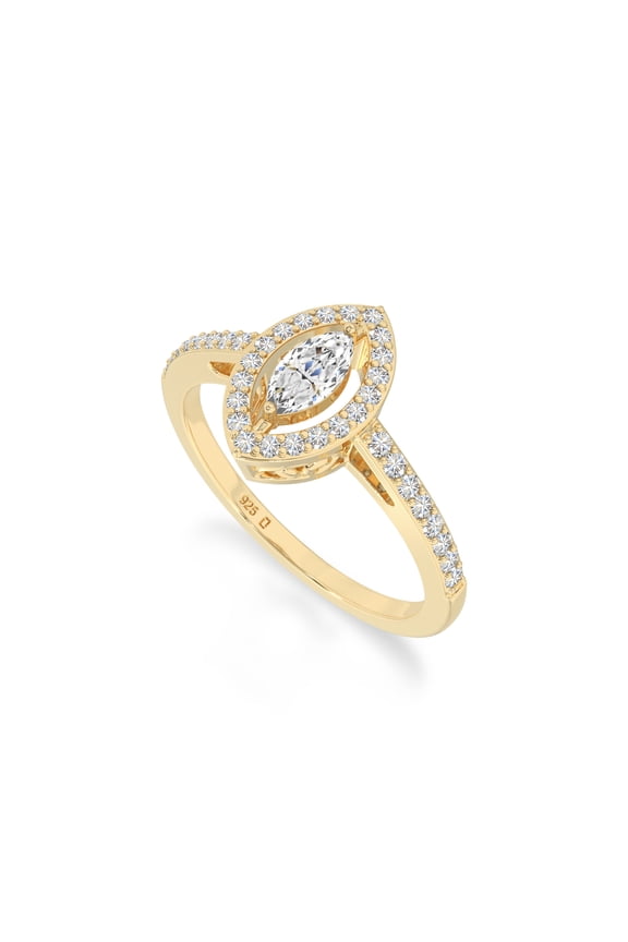 Marquise Moissanite Halo Rings for Women in 18K Yellow Gold Vermeil, Jewelry Gifts for Her Birthday, Wedding Anniversary, Party, Mothers Day, Christmas, Graduation, Valentines (US-9)