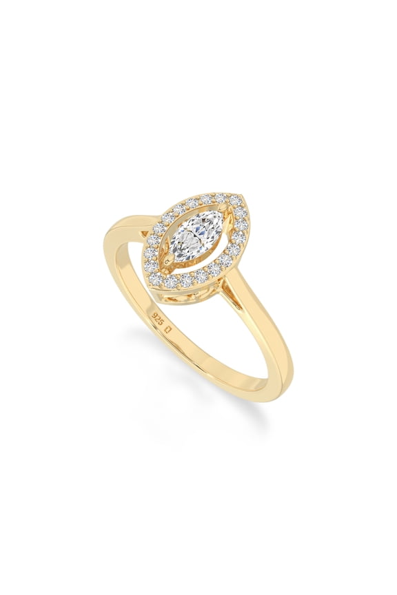 Marquise Moissanite Halo Rings for Women in 18K Yellow Gold Vermeil, Jewelry Gifts for Her Birthday, Wedding Anniversary, Party, Mothers Day, Christmas, Graduation, Valentines (US-6)