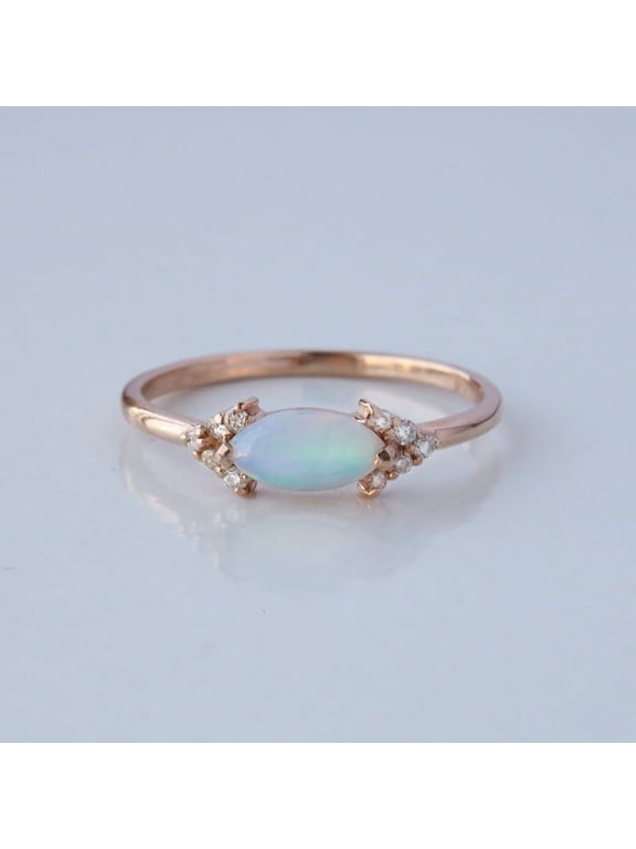 Marquise Opal & Diamond Ring, 925 Sterling Silver Band Ring, Anniversary Ring, Handmade Fine Jewelry, Gift For Her May Birthstone Ring.