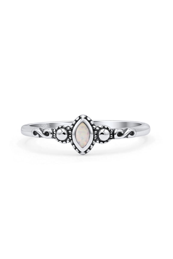 Marquise Oxidized Ring New Ring Lab Created Opal 925 Sterling Silver Size 8