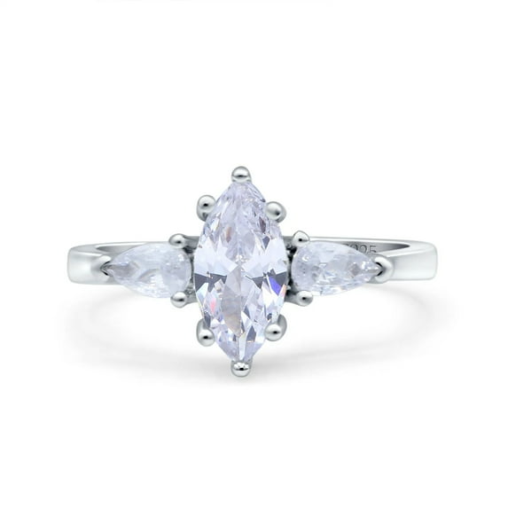 Marquise & Pear Cut Diamond Ring, Three Stone Diamond Engagement Ring, Delicate Diamond Ring, Past Present Future Diamond Ring, 925 Sterling Silver, 1.8 Ct Simulated Diamond, Gift Ring