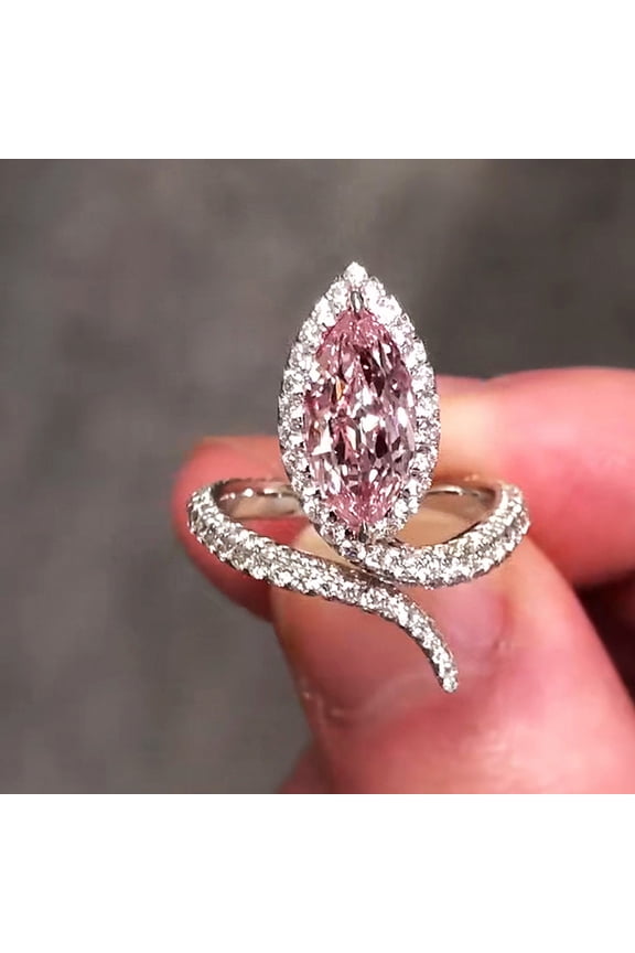 Marquise Pink Cubic Zirconia Resizable Rings for Women Luxury Trendy Wedding Band Accessories Party Statement Jewelry New