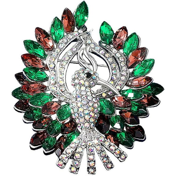Marquise Rhinestone Peacock Bird Brooch Pin for Women Men Silvery Elegant Austrian Crystal Cluster Corsage Brooches Lapel Pins Pendant Dress Accessories Jewelry Wedding Festival