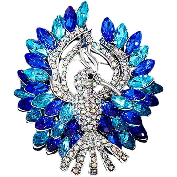 Marquise Rhinestone Peacock Bird Brooch Pin for Women Men Silvery Elegant Austrian Crystal Cluster Corsage Brooches Lapel Pins Pendant Dress Accessories Jewelry Wedding Festival