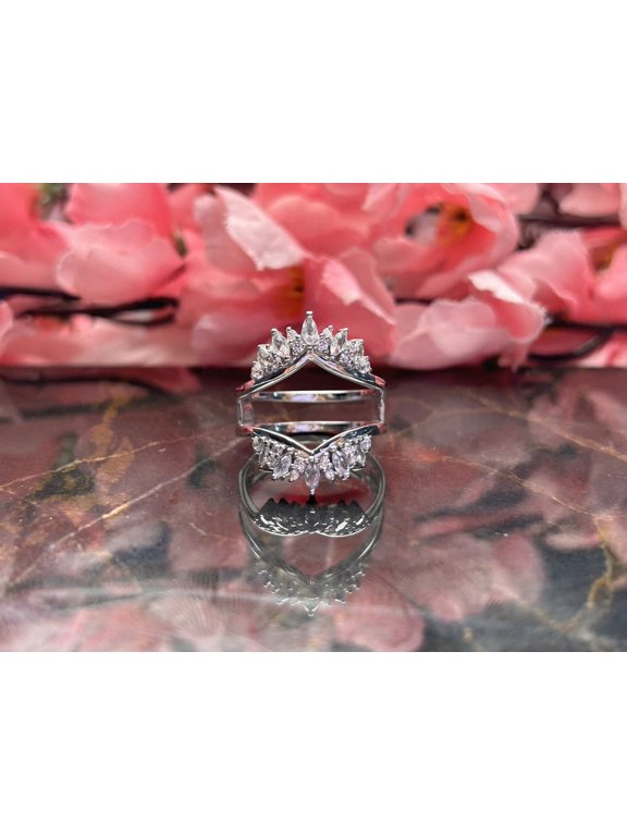 Marquise & Round Cut Diamond Ring Wrap Enhancer- Vintage Ring Wrap- 925 Sterling Silver- Wedding Ring Jacket- Ring For Her- Engagement Anniversary Gift For Wife- Gift For Women