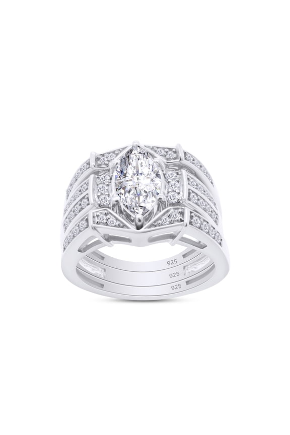 Marquise & Round Cut Lab Created Moissanite Diamond Engagement Wedding Bridal Ring Set In 14K White Gold Over Sterling Silver(Color G-H,Clarity VVS1,3.00 Cttw)-5.5