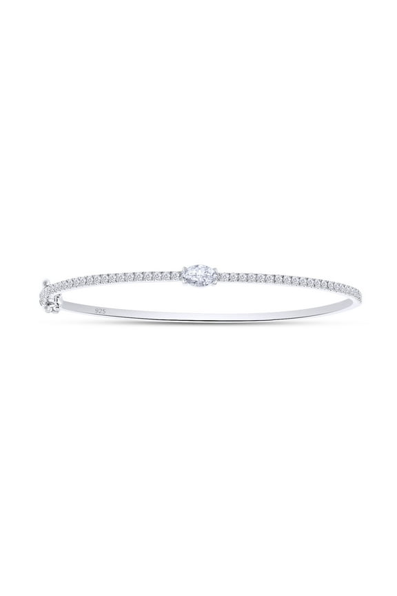 Marquise & Round Cut Lab Created Moissanite Diamond Tennis Bangle Bracelet For Women In 14K White Gold Over Sterling Silver Size 7 Inch(G-H Color,VVS1 Clarity,1.00Cttw)