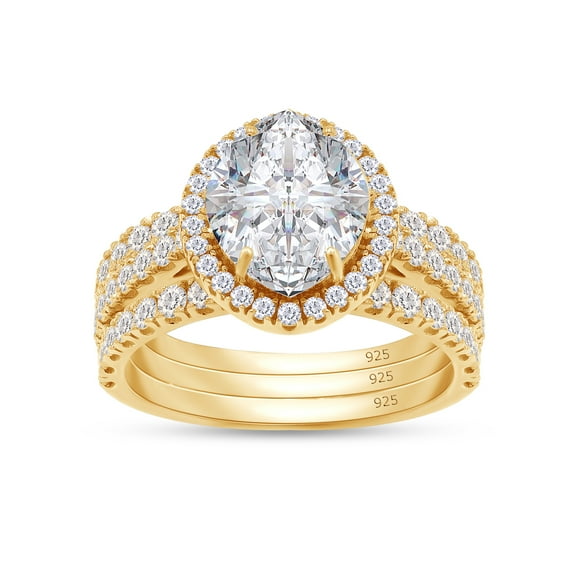 AFFY 3.50CT Marquise & Round Moissanite Diamond Three-in-One Halo Wedding Bands Set for Women 18K Yellow Gold over Silver-10
