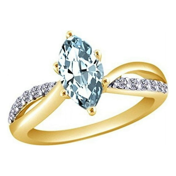 AFFY Marquise & Round Cut White Cubic Zirconia Solitaire Ring In 14K Yellow Gold Over Sterling Silver (1 Cttw)