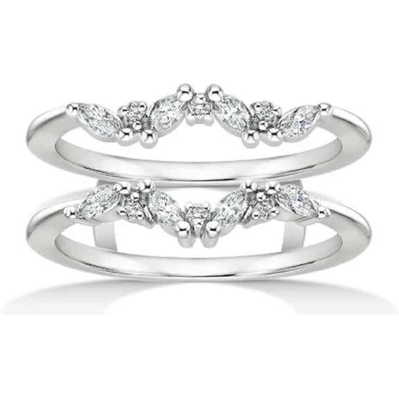 Marquise & Round Cut White Diamond in 925 Sterling Silver 14K White Gold Finish Diamond Anniversary Enhancer Ring for Women's