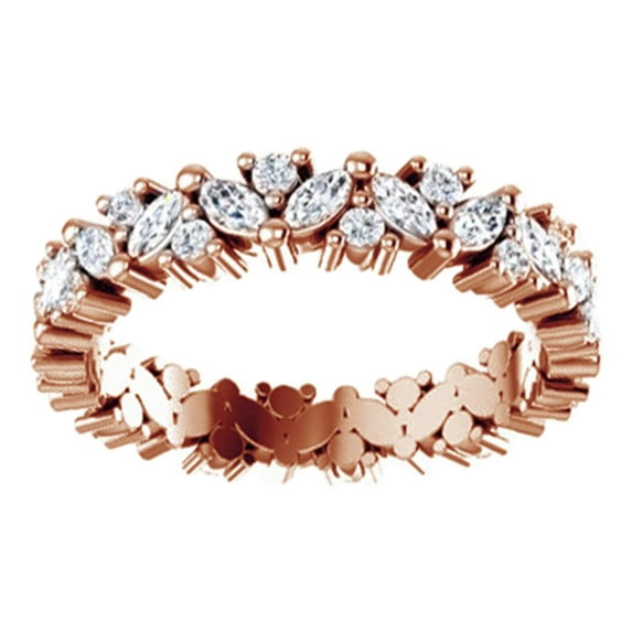 Marquise & Round Cut White Natural Diamond Eternity Band Ring In 14K Solid Rose Gold (1.12 Ct), Size-5