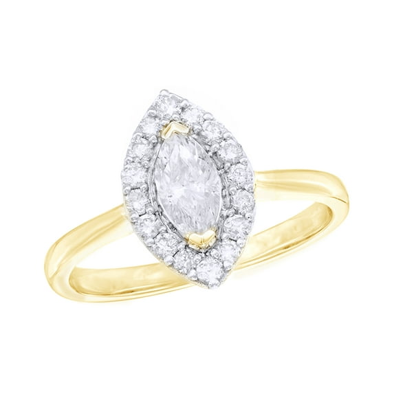 AFFY Marquise & Round Cut White Natural Diamond Frame Engagement Ring in 10K Yellow Gold (0.75 cttw)
