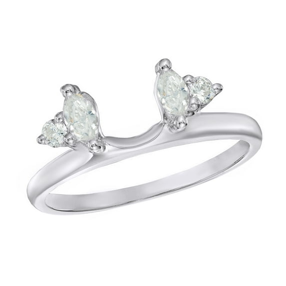 AFFY Marquise & Round Cut White Natural Diamond Solitaire Enhancer Ring In 10k White Gold (0.33 Cttw)