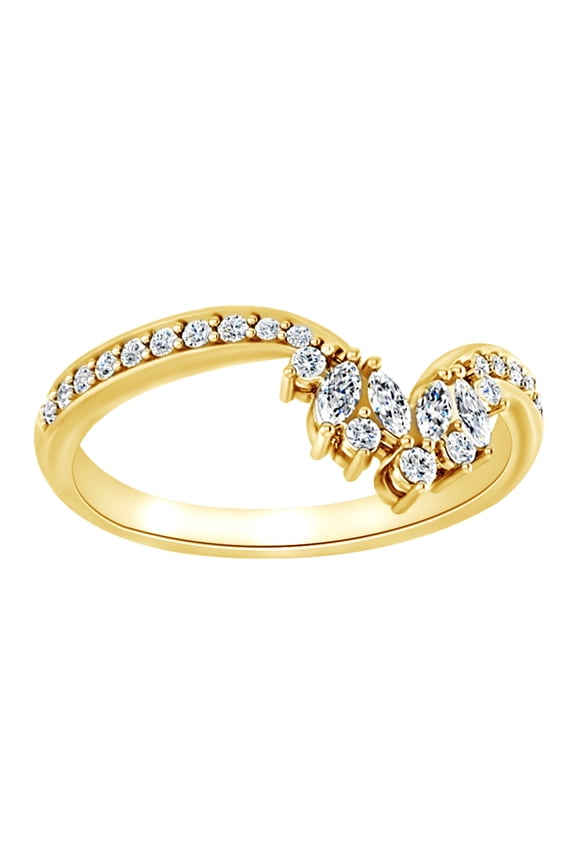 Marquise & Round Cut White Natural Diamond V Band Ring In 14K Solid Yellow Gold (0.33 Ct)