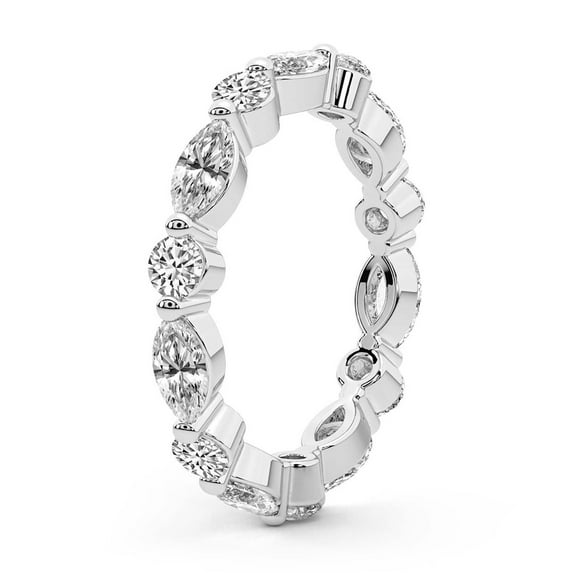 Marquise & Round Shape Lab Grown Diamond Kenzie Eternity Ring For Women | 4 Carat IGI Certified 14K White Gold | FG-VS Quality Friendly Diamonds Eternity Ring Size 8.5
