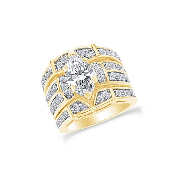 AFFY Marquise & Round Shape White CZ Wedding Band Ring Set In 14k Yellow Gold Over Sterling Silver (3.05 cttw) Ring Size-5