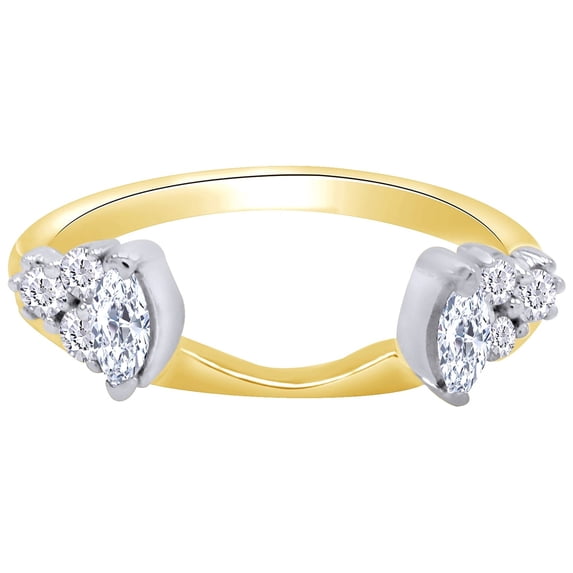 Marquise & Round Shape White Cubic Zirconia Wrap Enhancer Guard Ring in 14K Yellow Gold Ring Size - 8.5