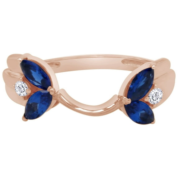 Marquise & Round Simulated Blue Sapphire & Cubic Zirconia Enhancer Guard 10k Rose Gold Ring Size - 12