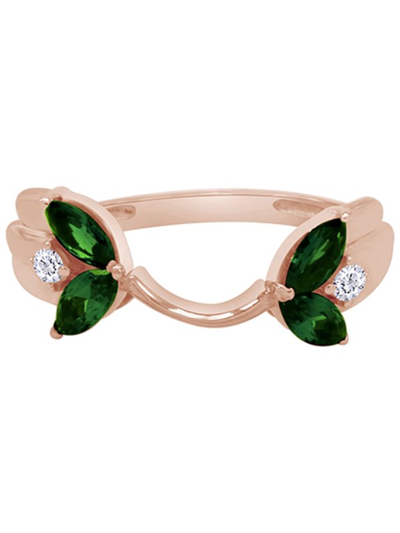 Marquise & Round Simulated Green Emerald & Cubic Zirconia Enhancer Guard 10k Rose Gold Ring Size - 9