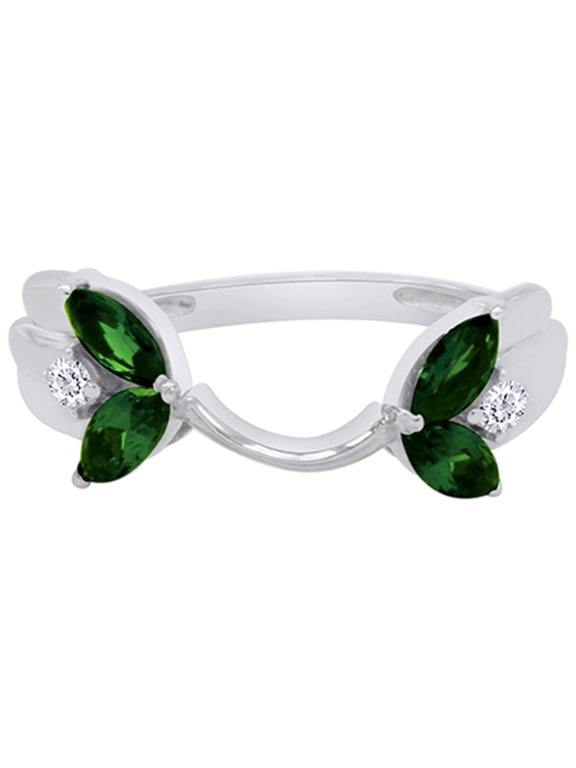 Marquise & Round Simulated Green Emerald & Cubic Zirconia Enhancer Guard 14K White Gold Ring Size - 11.5