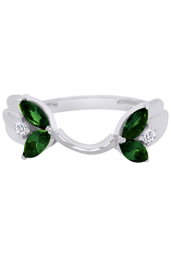 Marquise & Round Simulated Green Emerald & Cubic Zirconia Enhancer Guard 14K White Gold Ring Size - 11.5
