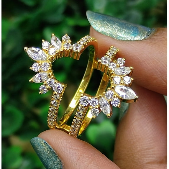 Marquise & Round cut Diamond Wrap ring jacket - 925 Sterling Silver - Wedding gift