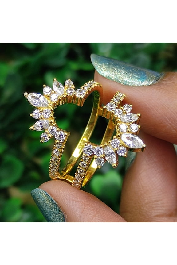 Marquise & Round cut Diamond Wrap ring jacket - 925 Sterling Silver - Wedding gift