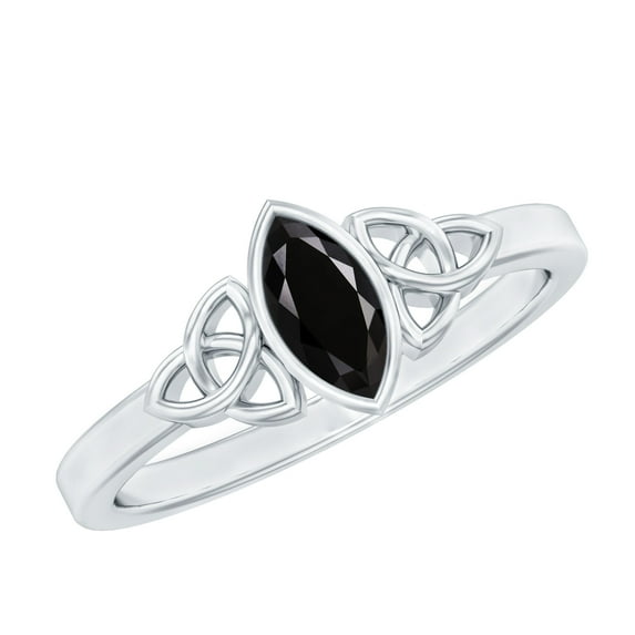 Rosec Jewels Real Black Spinel Marquise Engagement Ring for Women - Celtic Knot Ring - AAA Quality - With Jewelry Box, 10K White Gold, US 11.50