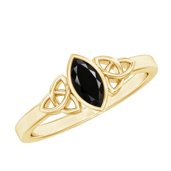 Rosec Jewels Real Black Spinel Marquise Engagement Ring for Women - Celtic Knot Ring - AAA Quality - With Jewelry Box, 10K Yellow Gold, US 9.50