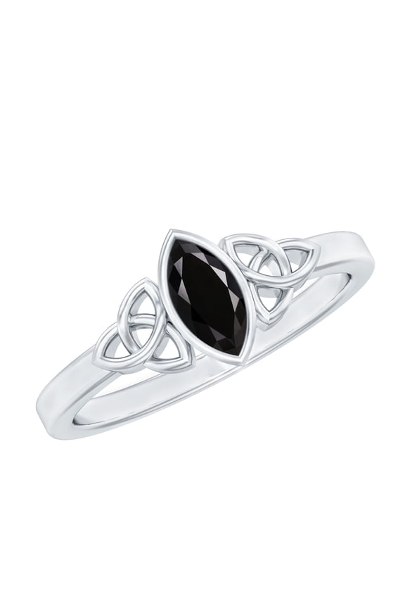 Real Black Spinel Marquise Engagement Ring for Women - Celtic Knot Ring - AAA Quality - With Jewelry Box, 925 Sterling Silver, US 4.00
