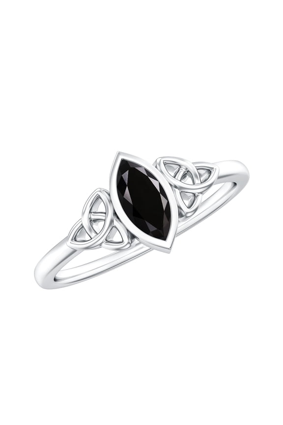 Real Black Spinel Marquise Engagement Ring for Women - Celtic Knot Ring - AAA Quality - With Jewelry Box, 925 Sterling Silver, US 4.00