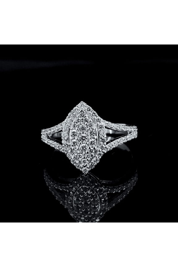 Marquise Shape Composite Lab Grown Diamond Women Bridal Ring in Sterling Silver | | White Gold Plated