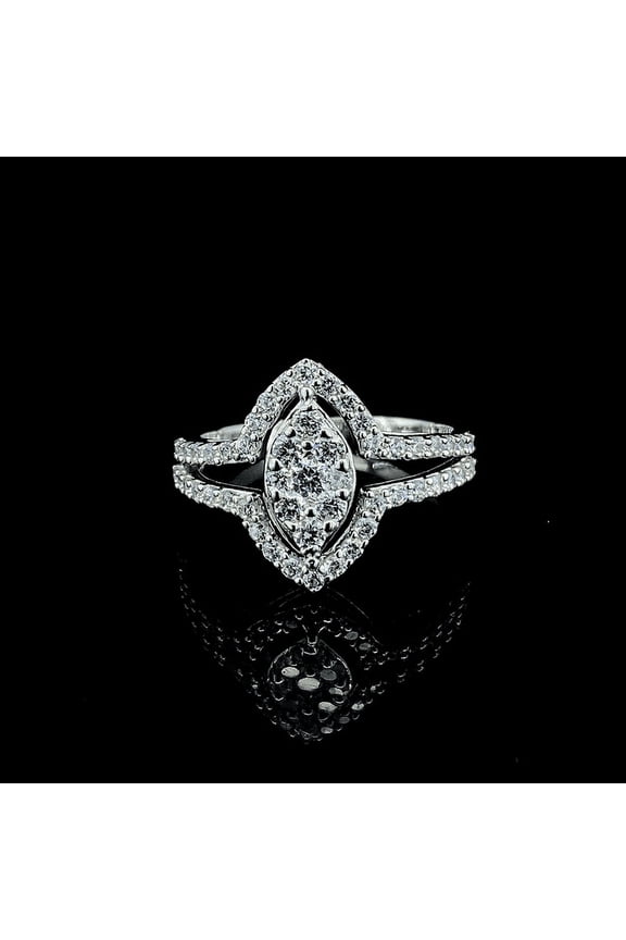 Marquise Shape Composite Lab Grown Diamond Women Bridal Ring in Sterling Silver | | White Gold Plated