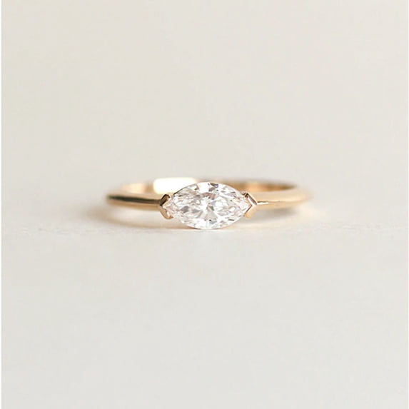 Marquise Shape Diamond Ring, Solitaire Diamand Ring, V Prong Set Stackable Ring, Handmade Ring, 18k Gold Plated Ring