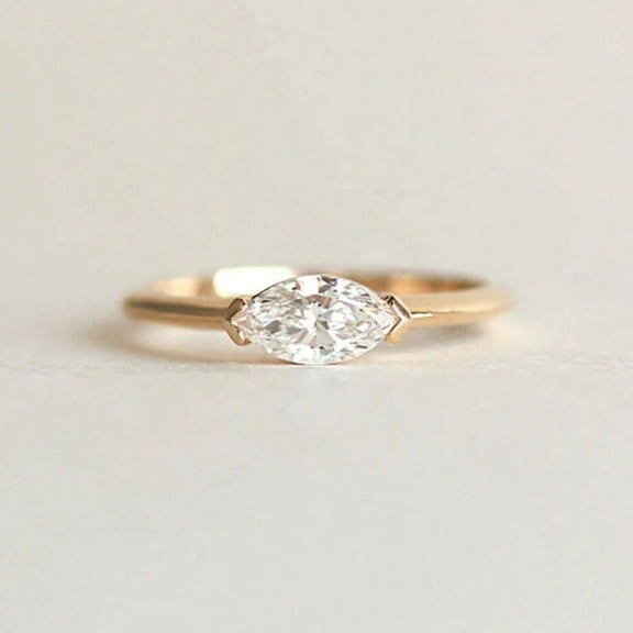 Marquise Shape Diamond Ring, Solitaire Diamand Ring, V Prong Set Stackable Ring, Handmade Ring, 18k Gold Plated Ring