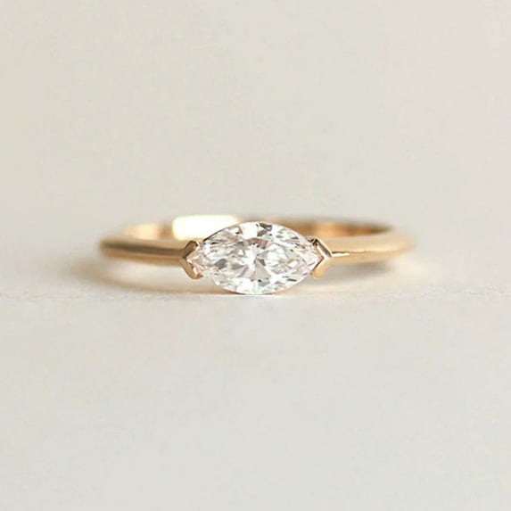 Marquise Shape Diamond Ring, Solitaire Diamand Ring, V Prong Set Stackable Ring, Handmade Ring, 18k Gold Plated Ring