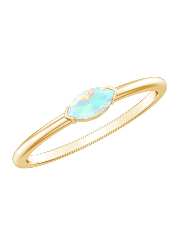 Real Ethiopian Opal Promise Ring for Women - Marquise Opal Ring - AAA Quality - Ready to Gift for Valentines, 14K Yellow Gold, US 5.00