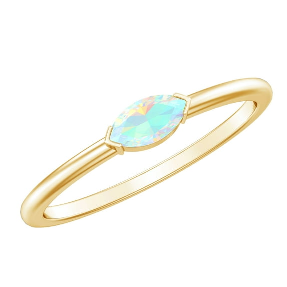 Rosec Jewels Real Ethiopian Opal Promise Ring for Women - Marquise Opal Ring - AAA Quality - Ready to Gift for Valentines, 18K Yellow Gold, US 13.00