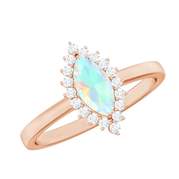 Rosec Jewels Marquise Shape Ethiopian Opal Ring with Diamond (0.75 CT, AAA Quality), 14K Rose Gold, US 8.50