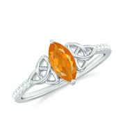 ROSEC JEWELS Marquise Shape Fire Opal Solitaire Celtic Knot Ring with Diamond - 4X8 mm, 925 Sterling Silver, US 4.00