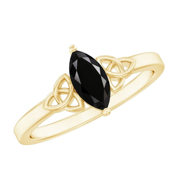 Rosec Jewels Marquise Shape Lab Created Black Diamond Solitaire Ring for Women, Celtic Knot Ring - AAA Grade, 14K Yellow Gold, US 11.50