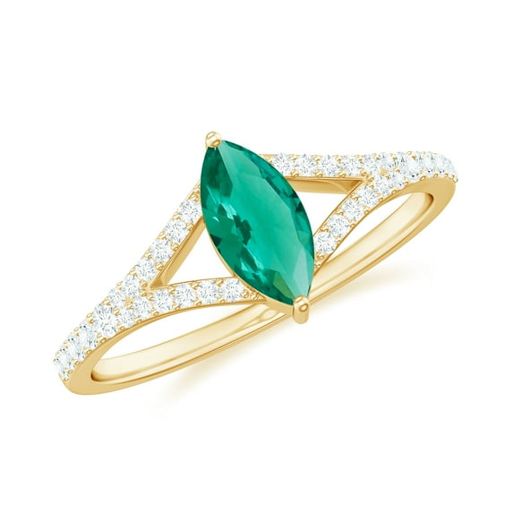 Rosec Jewels Lab Grown Emerald Marquise Engagement Ring with Diamond - 4X8 mm - AAAA Grade - With Jewelry Box, 14K Yellow Gold, US 7.50