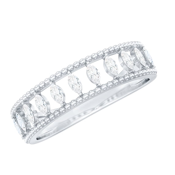 Rosec Jewels Moissanite Half Eternity Wedding Band for Women - Vintage Style Marquise Moissanite Ring - D-VS1 Quality, 10K White Gold, US 4.00