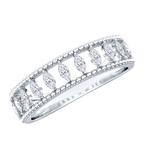 Rosec Jewels Moissanite Half Eternity Wedding Band for Women - Vintage Style Marquise Moissanite Ring - D-VS1 Quality, 10K White Gold, US 8.00