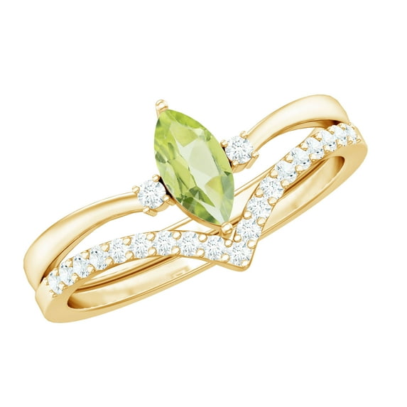 Rosec Jewels Peridot Diamond Wedding Bridal Ring Set - Marquise Engagement Ring with Enhancer - AAA Grade - With Jewelry Box, 18K Yellow Gold, US 5.50