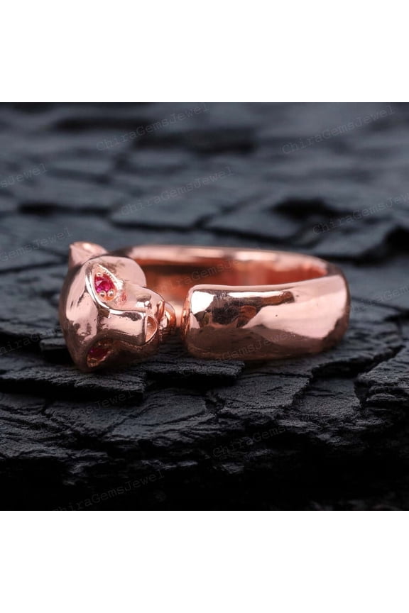 Marquise Shape Pink Ruby Panther Ring July Birthstone LeoPard Ring Solitaire Animal Lover band Christmas Gift For Cat Lover