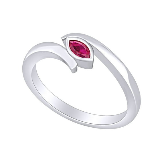 AFFY Marquise Shape Simulated Ruby 14k White Gold Over Sterling Silver Bypass Engagement Ring