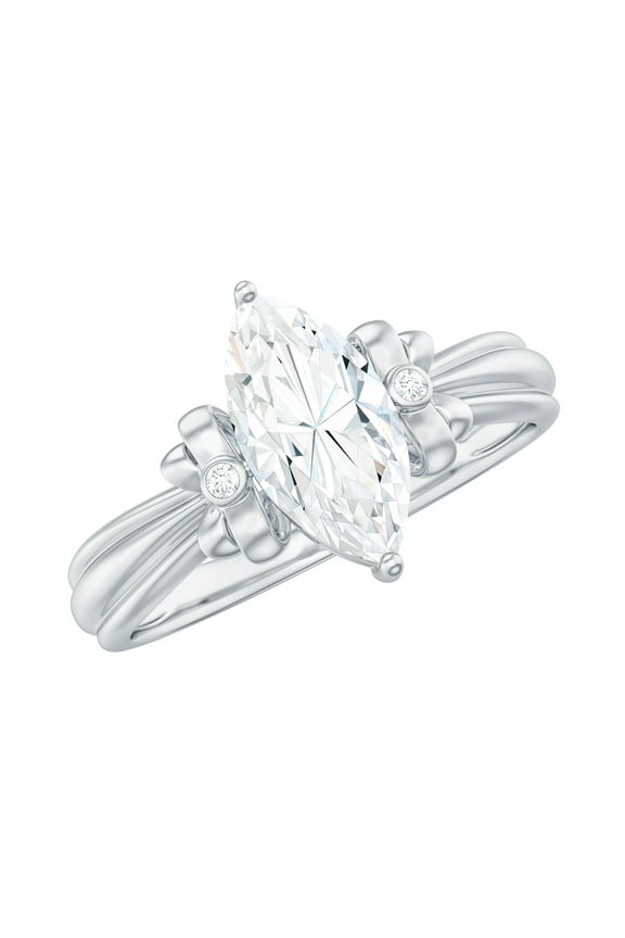 Moissanite Marquise Engagement Ring 1 Carat (5X10 mm, D-VS1 Quality) - Bow Tie Ring - Ready to Gift, 14K White Gold, US 7.00