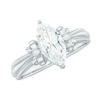 Rosec Jewels Moissanite Marquise Engagement Ring 1 Carat (5X10 mm, D-VS1 Quality) - Bow Tie Ring - Ready to Gift, 925 Sterling Silver, US 4.00